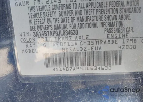 2018 Nissan Sentra Sv from USA, damaged, VIN 3N1AB7AP9JL634630